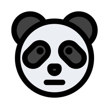 Tarafsız panda, düz ağızlı ifade ile emojiye bakar