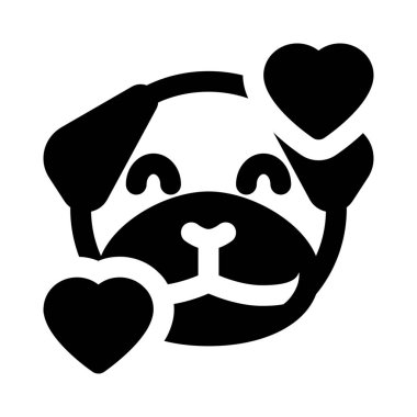 Gülümseyen pug dog kalp yüz ifadeleri etrafında dönüyor