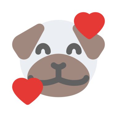 Gülümseyen pug dog kalp yüz ifadeleri etrafında dönüyor