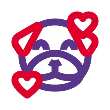 Gülümseyen pug dog kalp yüz ifadeleri etrafında dönüyor
