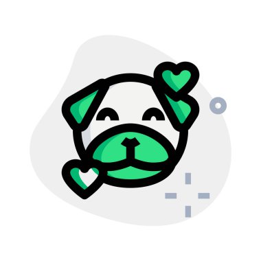 Gülümseyen pug dog kalp yüz ifadeleri etrafında dönüyor