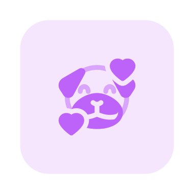 Gülümseyen pug dog kalp yüz ifadeleri etrafında dönüyor