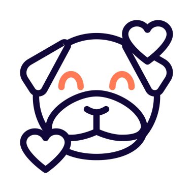 Gülümseyen pug dog kalp yüz ifadeleri etrafında dönüyor