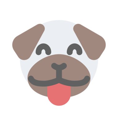 Mutlu gülümseyen köpek suratlı, dilsiz emojili.