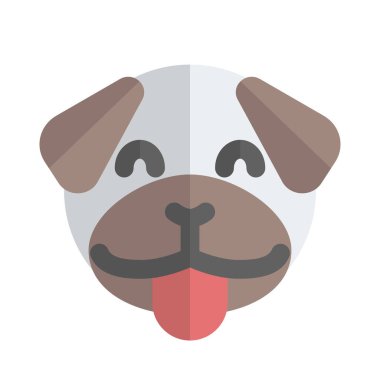 Mutlu gülümseyen köpek suratlı, dilsiz emojili.