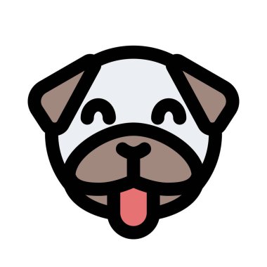 Mutlu gülümseyen köpek suratlı, dilsiz emojili.