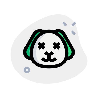 Yavru köpek nötr sahnede şaşı gözlerle