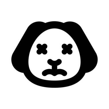 Gözler şaşı ve nötr köpek yüz ifadesi.