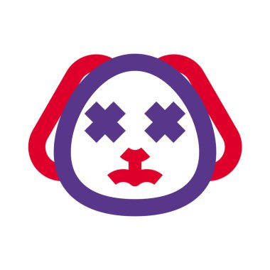 Gözler şaşı ve nötr köpek yüz ifadesi.