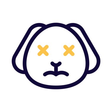 Gözler şaşı ve nötr köpek yüz ifadesi.