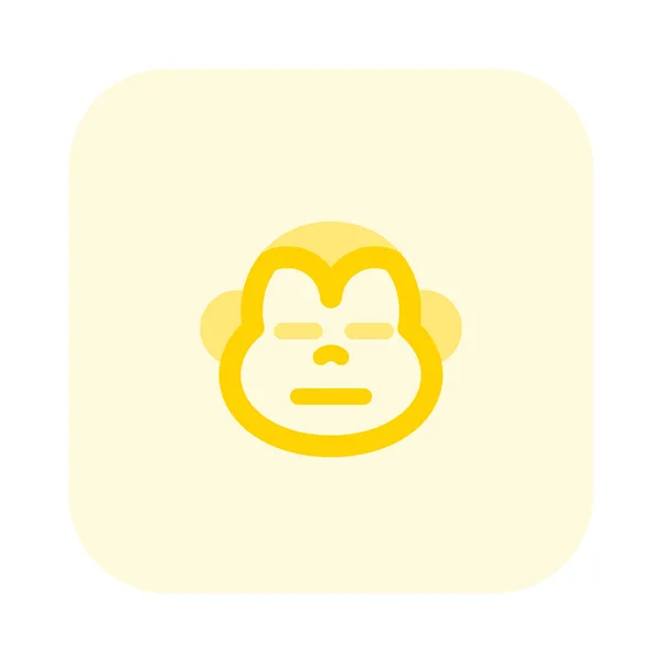 Droevige Aap Met Neutrale Gezicht Emoji Met Platte Mond Uitdrukking — Stockvector