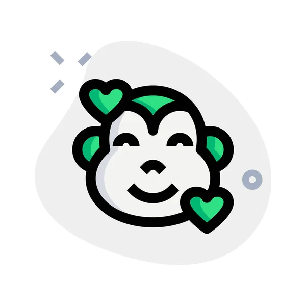 Macaco Sorridente Com Corações Girando Torno Emoticon Rosto — Vetor de Stock