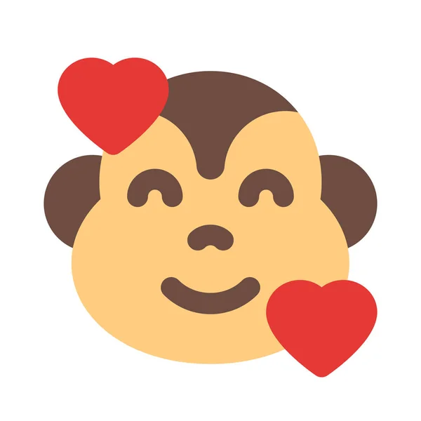Mono Sonriente Con Corazones Girando Alrededor Del Emoticono Cara — Archivo Imágenes Vectoriales