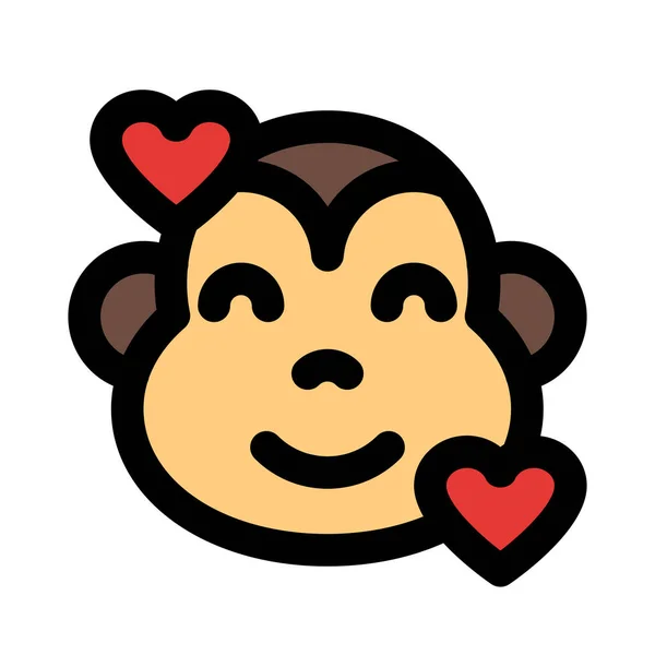 Mono Sonriente Con Corazones Girando Alrededor Del Emoticono Cara — Vector de stock