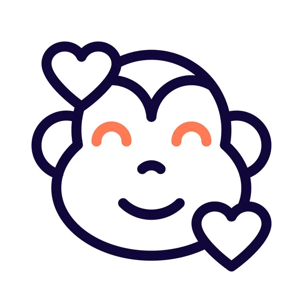 Χαμογελαστή Μαϊμού Καρδιές Που Περιστρέφονται Γύρω Από Πρόσωπο Emoticon — Διανυσματικό Αρχείο