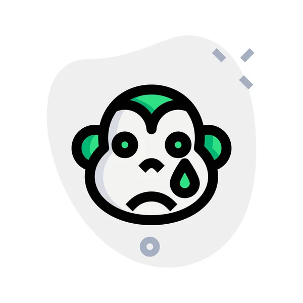 Smutna Małpa Emoji Kroplą Łzy Płynącą — Wektor stockowy