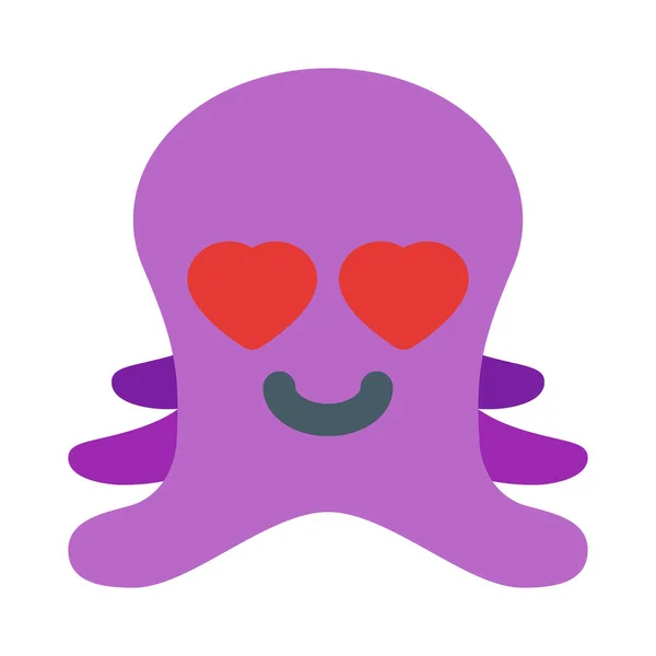 Romantisch Gelukkig Octopus Met Hart Ogen Liefde Emoji — Stockvector