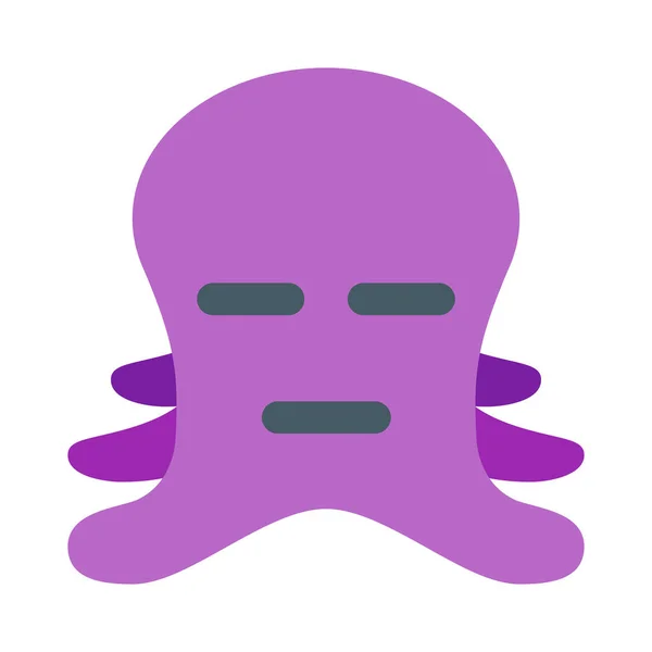 Trauriger Oktopus Mit Neutralem Gesicht Emoji Mit Flachem Mundausdruck — Stockvektor