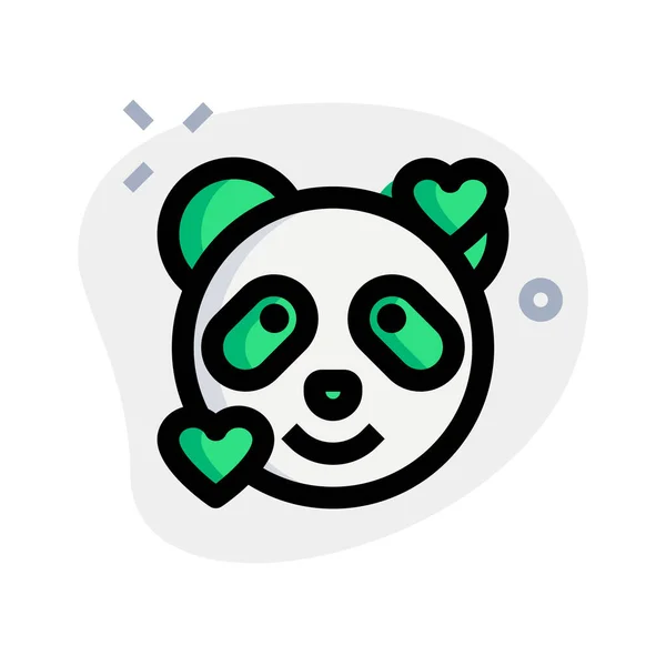 Panda Tersenyum Dengan Hati Berputar Sekitar Emoticon Wajah - Stok Vektor