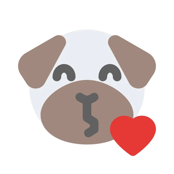 Pug Perro Emoji Soplado Beso Con Corazón — Vector de stock