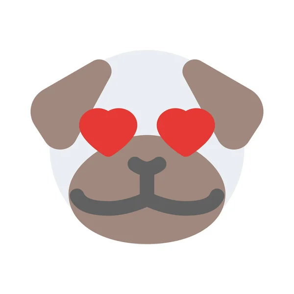 Romantyczny Szczęśliwy Pies Mops Oczami Serca Emoji Miłości — Wektor stockowy
