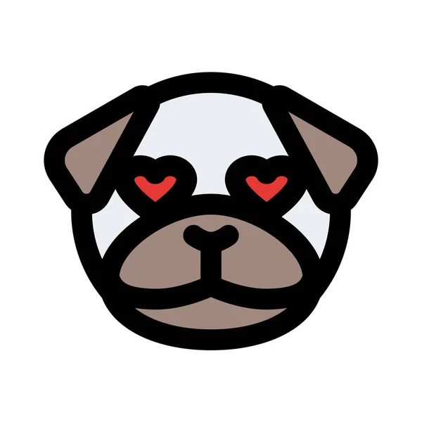 Romantický Šťastný Pug Pes Srdcem Oči Lásce Emoji — Stockový vektor