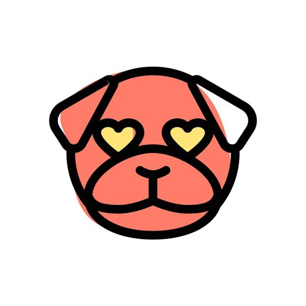 Romántico Perro Pug Feliz Con Ojos Corazón Amor Emoji — Archivo Imágenes Vectoriales