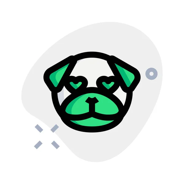 Cão Pug Feliz Romântico Com Olhos Coração Amor Emoji —  Vetores de Stock