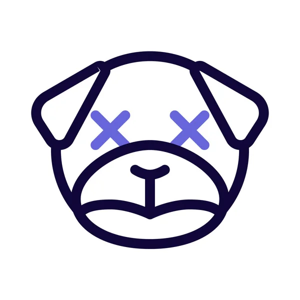 Relaxado Neutro Pug Cão Expressão Facial Emoticori —  Vetores de Stock