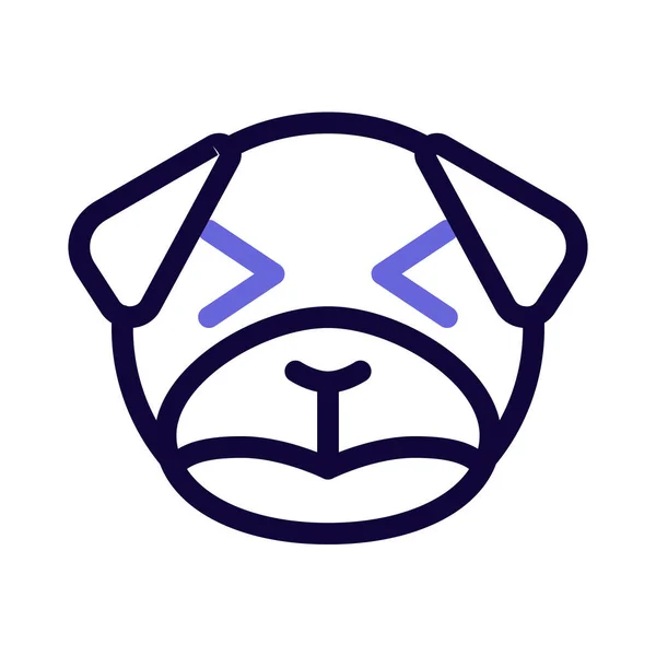 Smutný Pug Pes Mžourat Oči Emotikon Výraz Obličeje — Stockový vektor