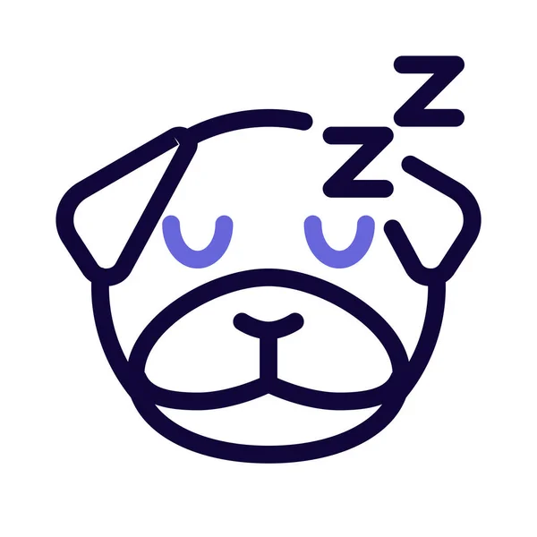 Uyuyan Pug Dog Emoticon Resimli Temsili Kuryede Paylaşıldı — Stok Vektör
