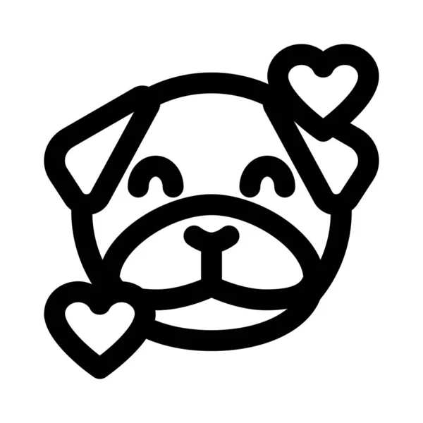 Glimlachende Pug Hond Met Harten Draaiend Rond Gezicht Emoticon — Stockvector