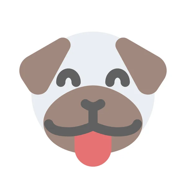 Glad Leende Mops Hund Ansikte Med Tungan Emoji — Stock vektor