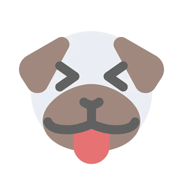 Pug Dog Squint Tongue Out Emoticon Facial Expression — Stock Vector