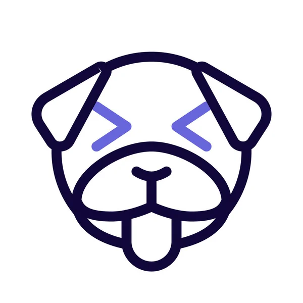 Pug Hond Squint Tong Out Emoticon Gezichtsuitdrukking — Stockvector