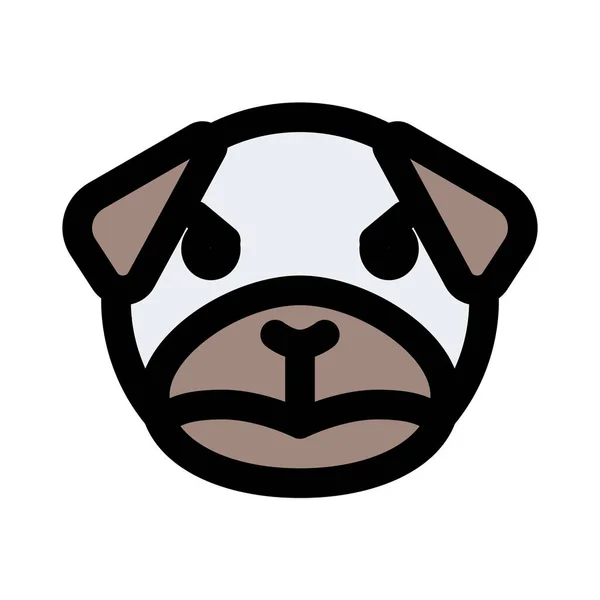 Zdenerwowany Pies Mops Emoji Wściekłą Twarzą Podniesione Brwi — Wektor stockowy