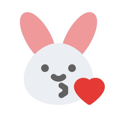 Tavşanın gözleri açık, emojiyi kalbiyle üflüyor.