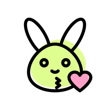 Tavşanın gözleri açık, emojiyi kalbiyle üflüyor.