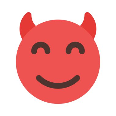 Boynuzlu mutlu şeytan. Gözleri kapalı gülümsüyor.