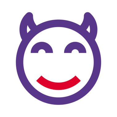 Boynuzlu mutlu şeytan. Gözleri kapalı gülümsüyor.