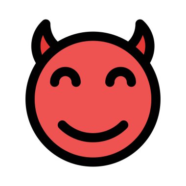 Boynuzlu mutlu şeytan. Gözleri kapalı gülümsüyor.