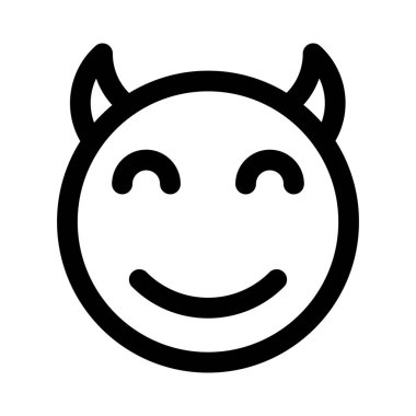 Boynuzlu mutlu şeytan. Gözleri kapalı gülümsüyor.