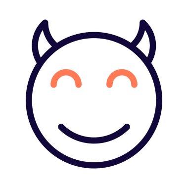 Boynuzlu mutlu şeytan. Gözleri kapalı gülümsüyor.