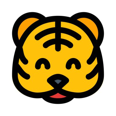 Mutlu gülümseyen kaplan surat, gözleri kapalı emoji.