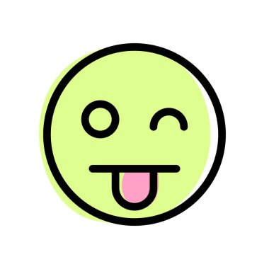 Göz kırpan ifade, yapışkan dil ve bir gözü kapalı.