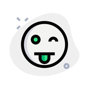 Göz kırpan ifade, yapışkan dil ve bir gözü kapalı.