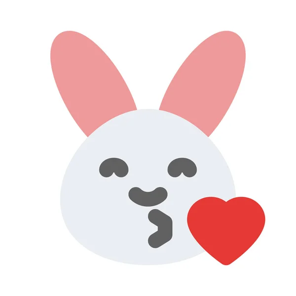 Conejo Emoji Soplado Beso Con Corazón Línea Internet — Vector de stock