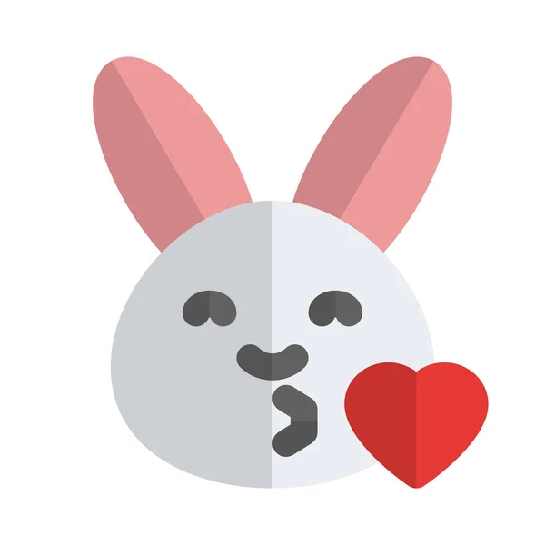Coniglio Emoji Soffiando Bacio Con Cuore Online Internet — Vettoriale Stock