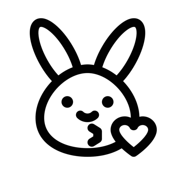 Tavşanın Gözleri Açık Emojiyi Kalbiyle Üflüyor — Stok Vektör