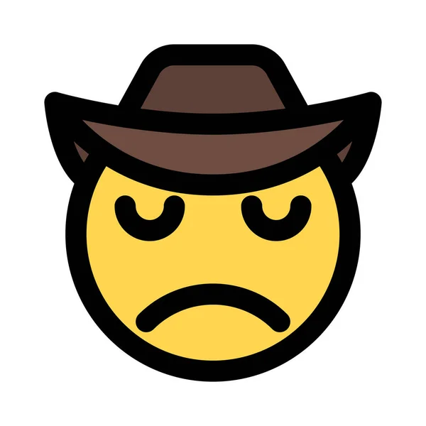 Cowboy Wide Brim Hat Sace Facial Expression — Stock Vector